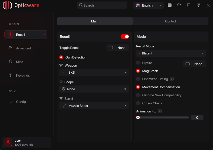 Opticware rust recoil script panel